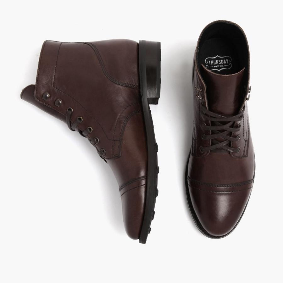 Thursday Boots Captain Leren Klassieke Veterlaarzen Dames Koffie | BE426EBC