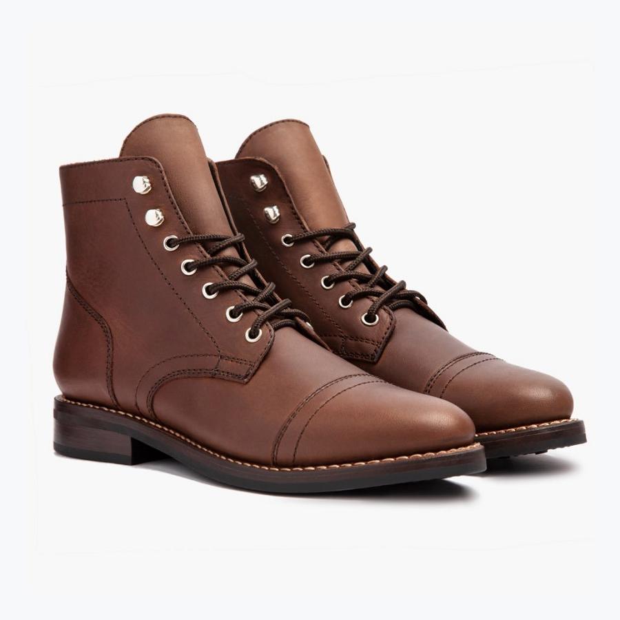 Thursday Boots Captain Leren Veterlaarzen Dames Bruin | BE422UZG