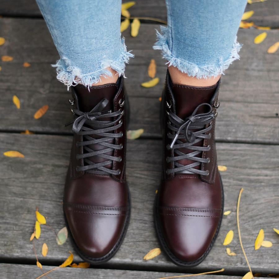 Thursday Boots Captain Leren Veterlaarzen Dames Koffie | BE423YXF