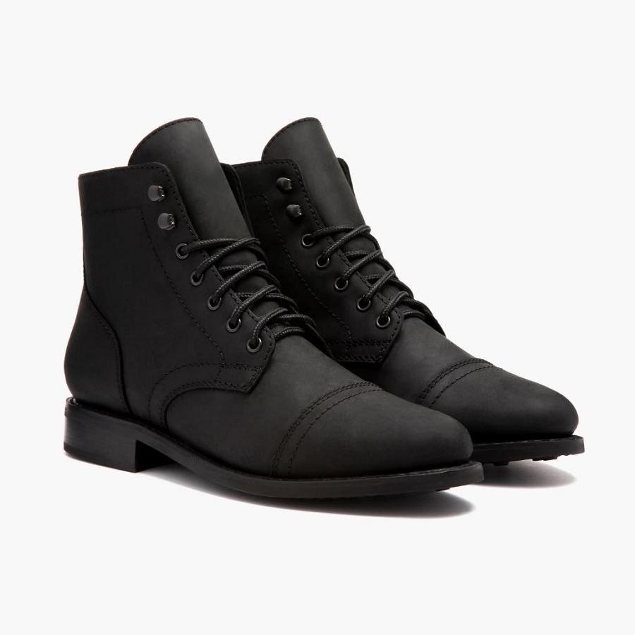 Thursday Boots Captain Leren Veterlaarzen Dames Zwart | BE424TCE