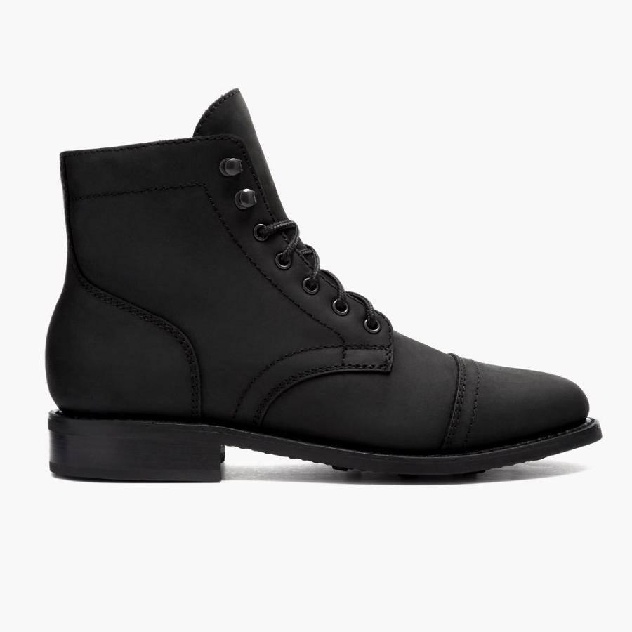 Thursday Boots Captain Leren Veterlaarzen Dames Zwart | BE424TCE