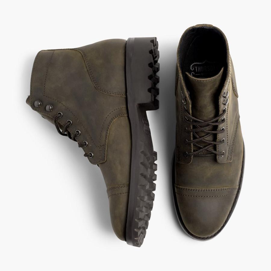 Thursday Boots Captain Leren Veterlaarzen Heren Olijfgroen | BE74JPQ