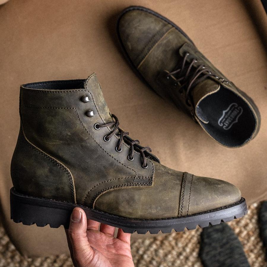 Thursday Boots Captain Leren Veterlaarzen Heren Olijfgroen | BE74JPQ