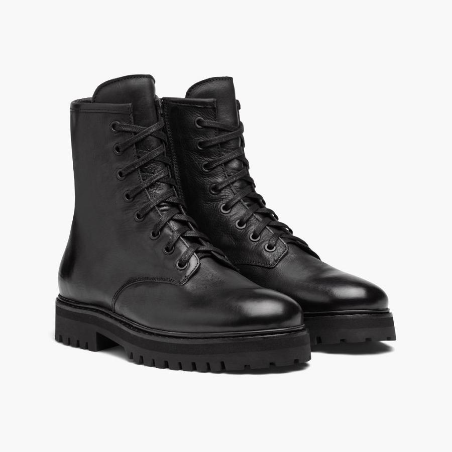 Thursday Boots Combat Leren Veterlaarzen Dames Zwart | BE344UZG