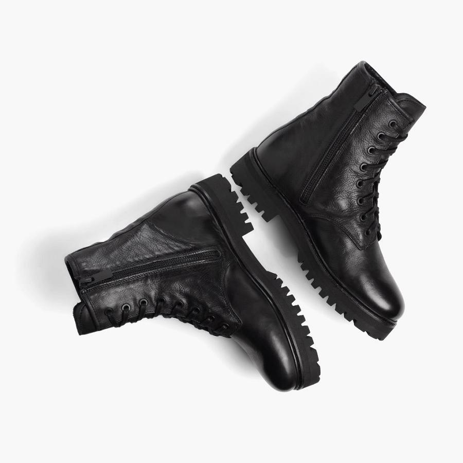 Thursday Boots Combat Leren Veterlaarzen Dames Zwart | BE344UZG