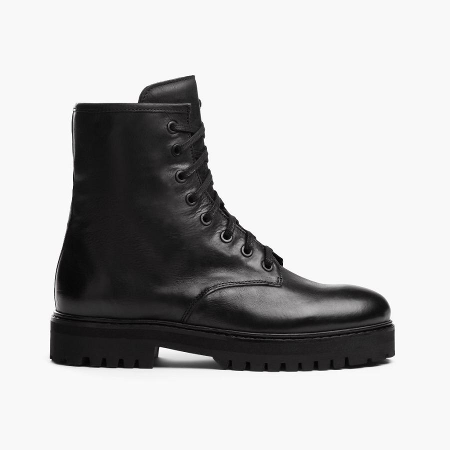 Thursday Boots Combat Leren Veterlaarzen Dames Zwart | BE344UZG