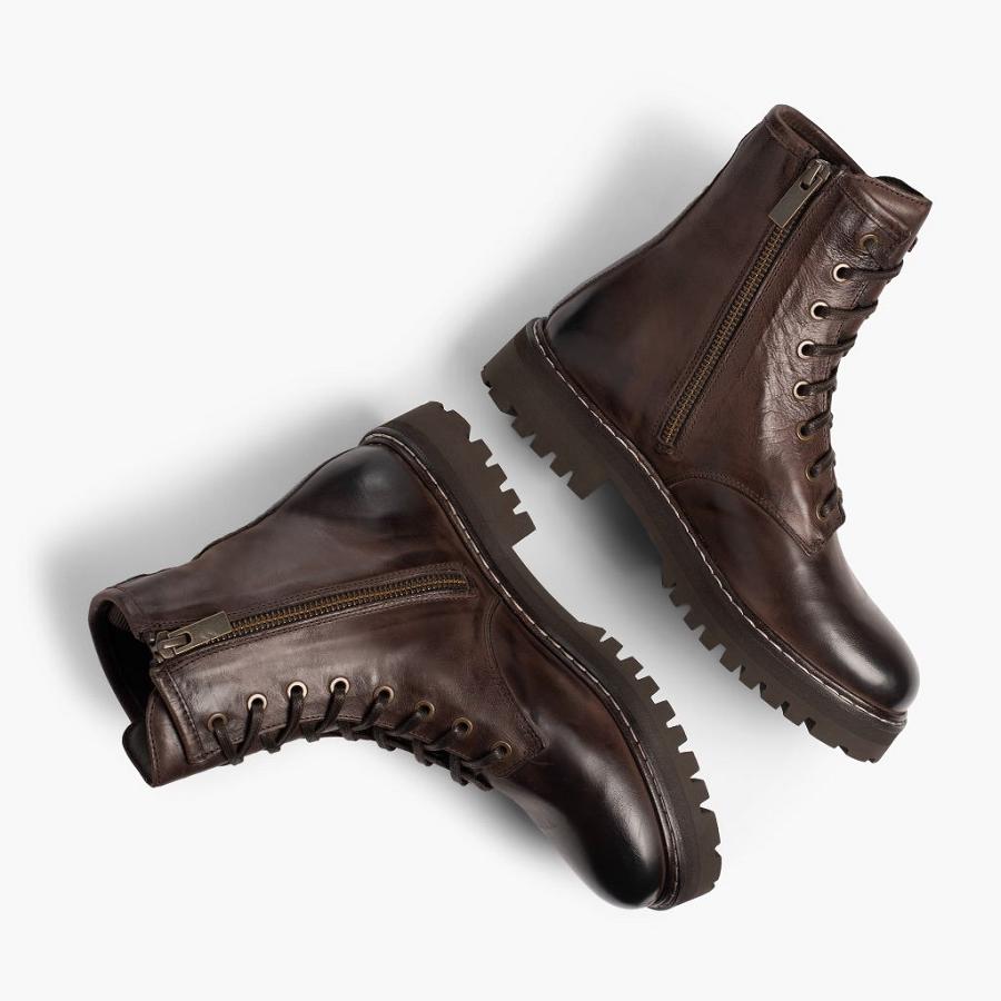 Thursday Boots Combat Leren Veterlaarzen Dames Bruin | BE411KOR