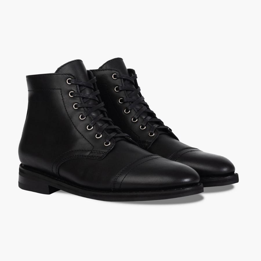 Thursday Boots Major Leren Veterlaarzen Heren Zwart | BE102GSO