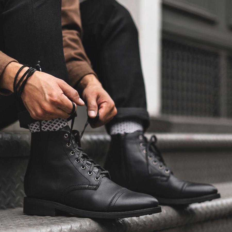 Thursday Boots Major Leren Veterlaarzen Heren Zwart | BE102GSO